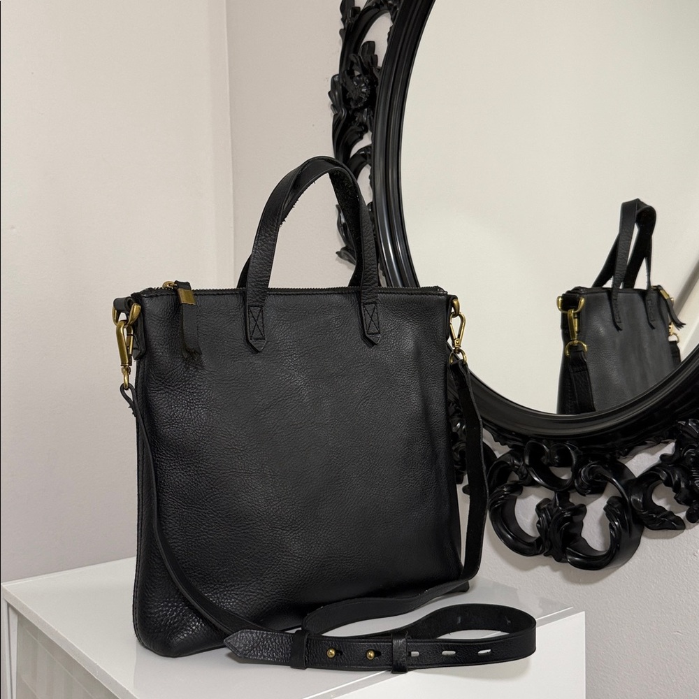 MADEWELL ZIP TOP Transport Black Leather Tote Bag with Detachable Strap 🎀🎀🎀 - Picture 3 of 13